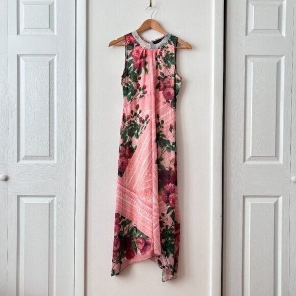 Anthropologie Pankaj & Nidhi Butterfly Garden Midi Dress w/ Beaded Collar - Picture 6 of 11